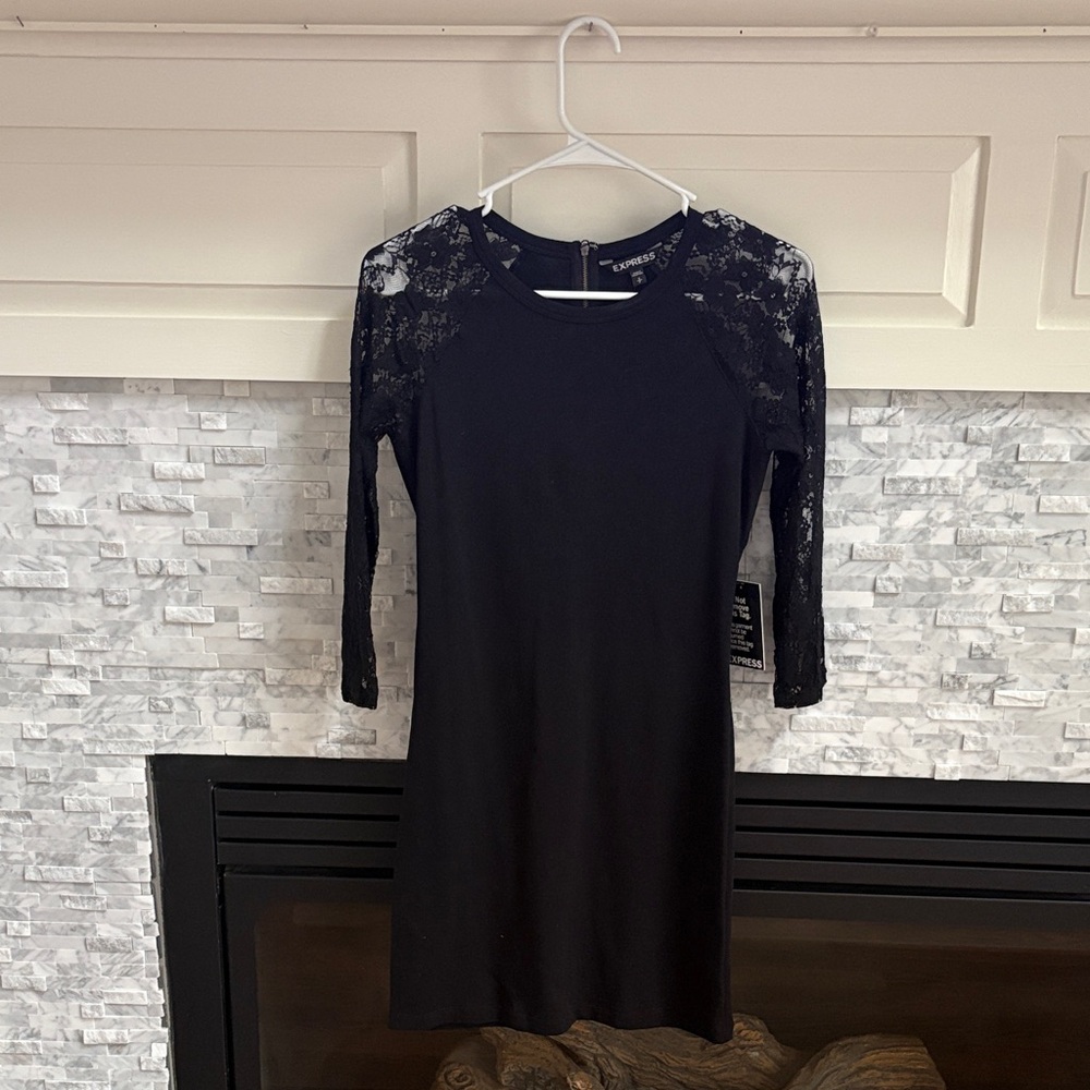 Express Black Lace Long Sleeve Dress